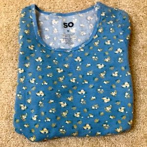 Blue SO shirt with yellow and green flowers! Great price